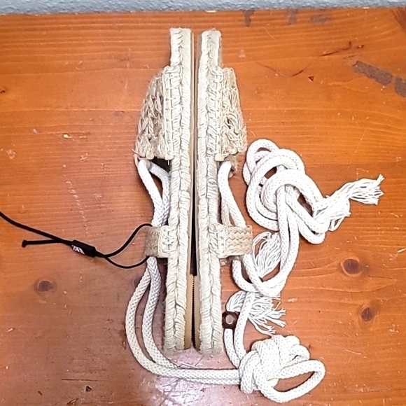 ZARA ESPADRILLES WOMEN'S TAN WOVEN JUTE SOLE ANKLE TIE SIZE 39 US 8.5 - Picture 6 of 8